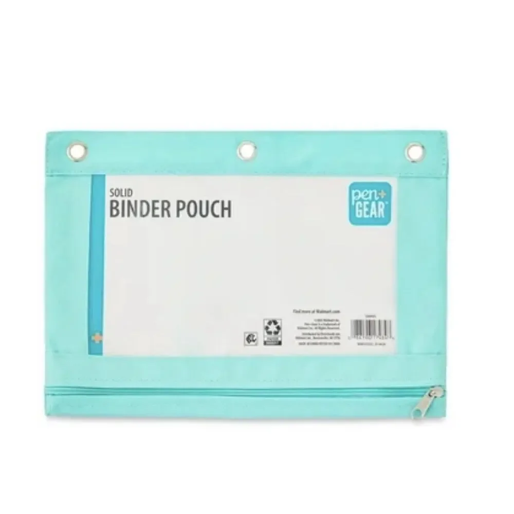Pen+Gear 3 Ring Binder Pouch Pencil School Zip Bag Teal, Window Lot Set of 5